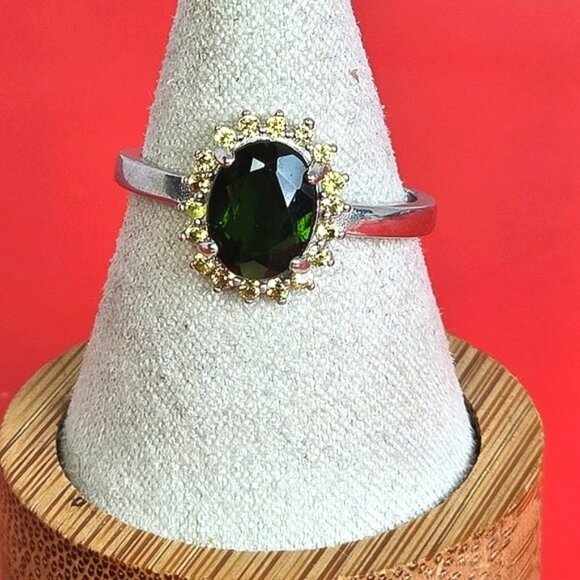 925 Sterling Silver Ring with Naturatl Chrome Diopside & Sapphire Gems - Picture 7 of 10